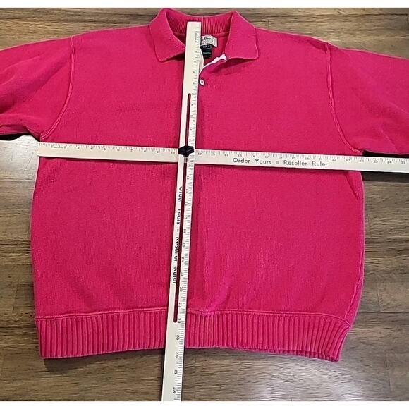 VTG L.L. Bean 2-Button Fisherman Sweater Pink Wool L USA-Made Chunky Knit EUC - Picture 5 of 6